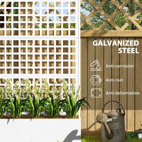 Outsunny - 43.3 in. W x 15.9 in. D x 70.1 in. H White Metal Outdoor Planter Box, Galvanized Raised Garden Bed with Trellis 1-Pack