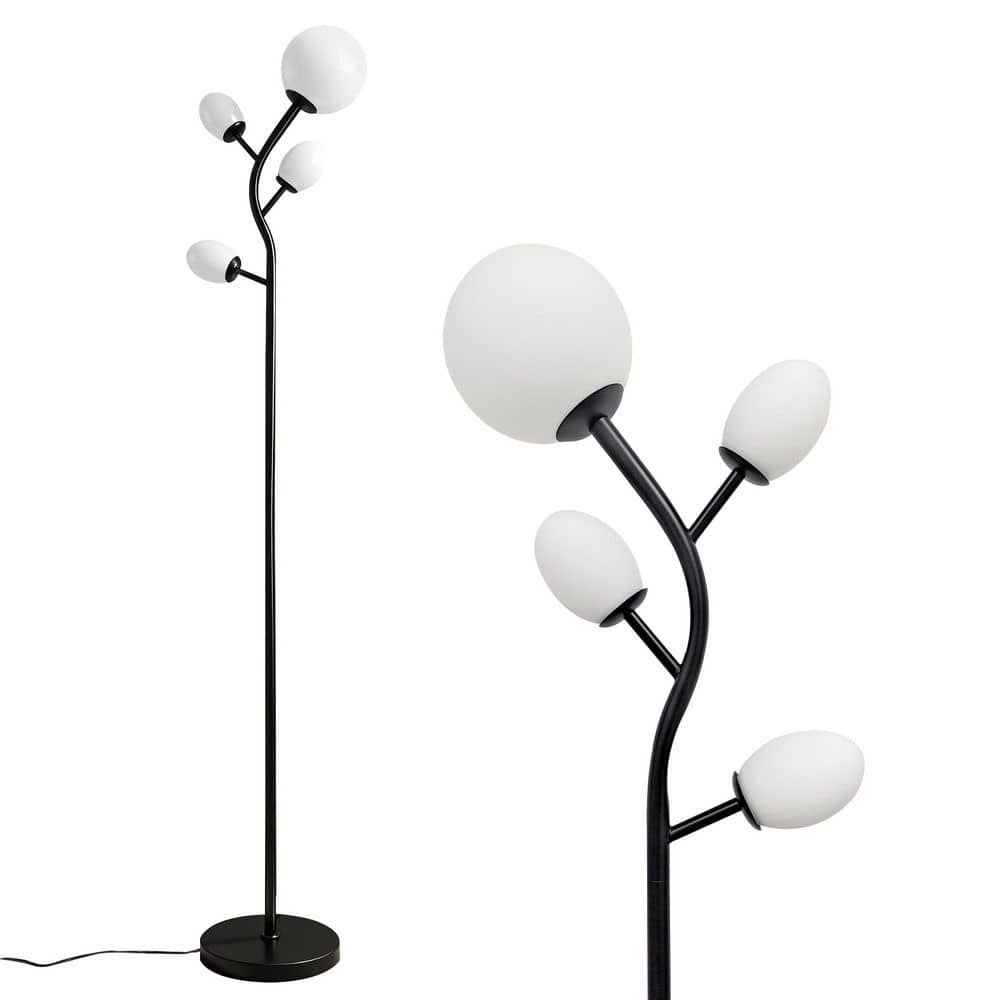 67.8 in. Black Modern 4-Light Tree Floor Lamp for Living Room with Opal Glass Globe Shade price history on PriceWatchPro
