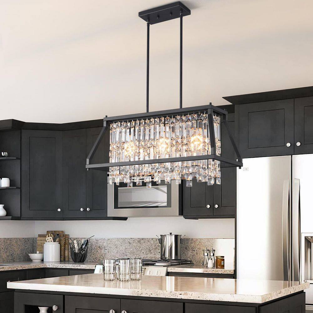 Home Lighting 60W 1-Light (3 Bulbs) 25. 98in Black Trapezoidal Crystal Chandelier-Suitable for Dining and Bedrooms price history on PriceWatchPro