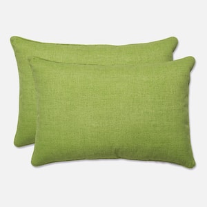 Solid Green Rectangular Outdoor Lumbar Throw Pillow 2-Pack