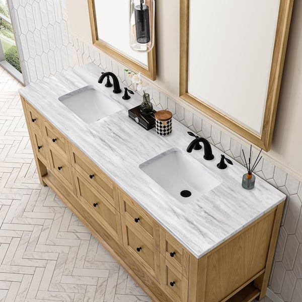 72 in. W x 23.5 in. D x 34.3 in. H Double Basin Vanity Solid Surface Top in Arctic Fall with White Basin
