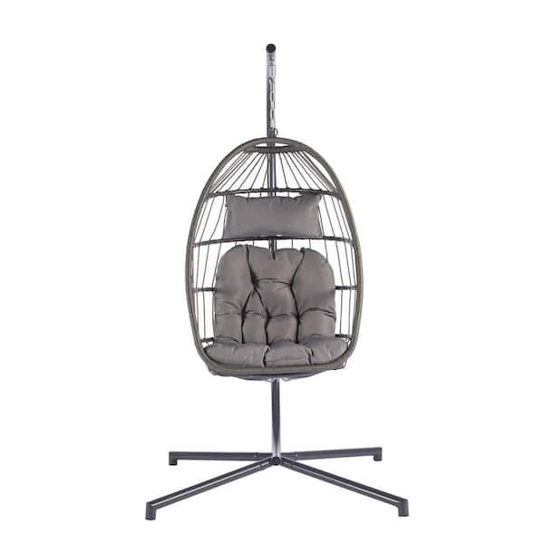 Unbranded Dark Gray Metal Cushion Outdoor Garden Rattan Egg Swing Chair Hanging Chair Dark
