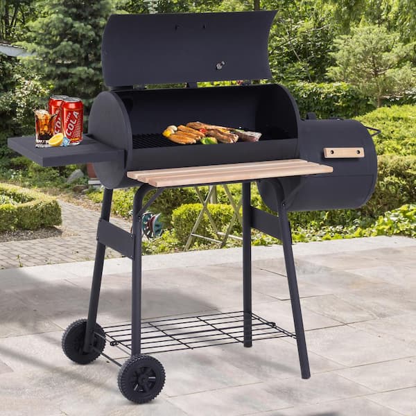 Outsunny 37.5 Steel Square Portable Outdoor Backyard Charcoal Barbecue Grill with Lower Shelf and Tray