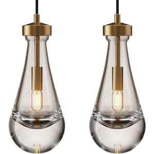 1-Light Modern Gold Chandelier, Pendant Light Kitchen Island with Raindrop Glass Shade (2-Sets)