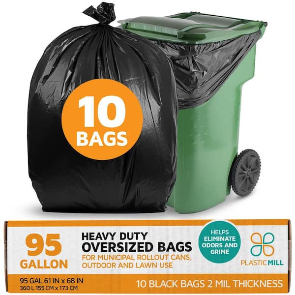 PlasticMill 61 in. W x 68 in. H. 95 Gal. 2 mil Black Heavy-Duty Bags (10-Count)