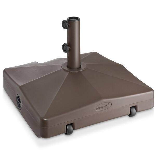Casafield 64 lb Fillable Capacity HDPE Plastic Mobile Patio Umbrella Base with Handle, 2 wheels, 20 in. in Brown