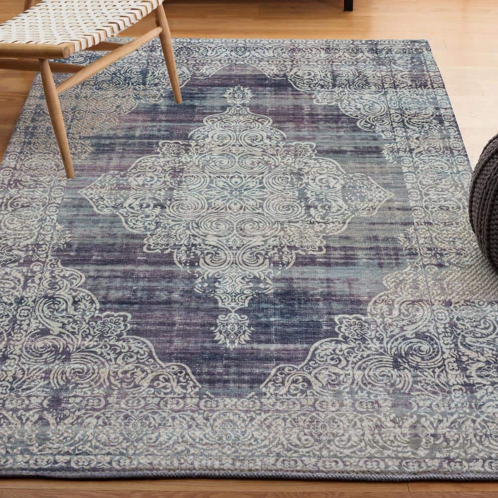 Regis Purple and Cream Medallion Washable Area Rug 8' x 10'