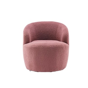 Light Pink Teddy Fabric Swivel Accent Armchair with Black Powder