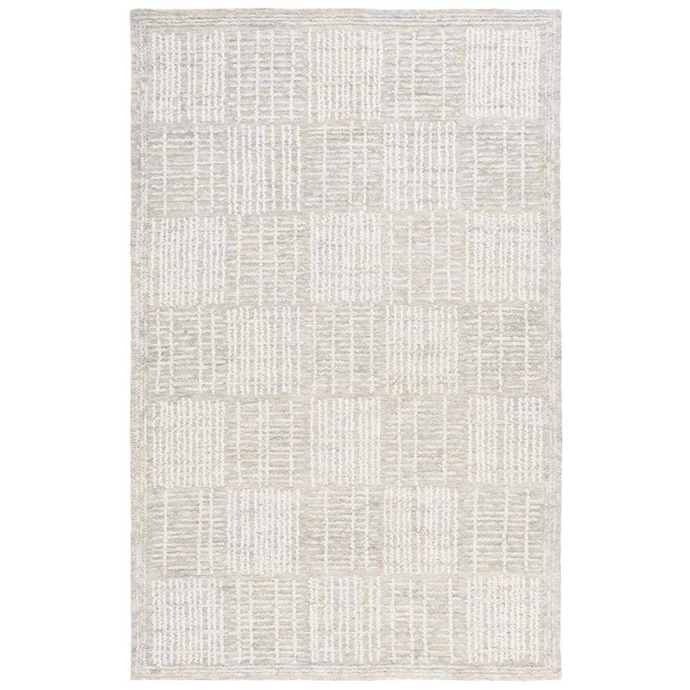 Grey and Ivory Tufted Wool Abstract 3' x 5' Rug