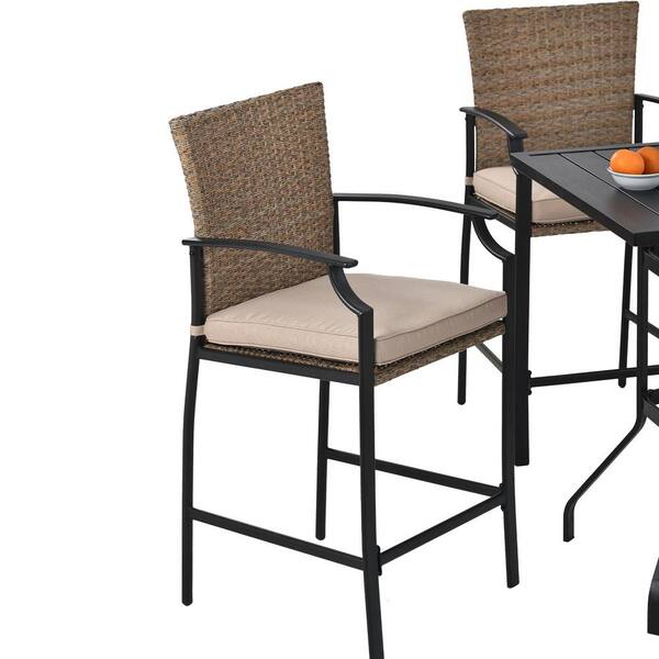 5 Piece Metal And Wicker Counter Height, Counter Height Outdoor Sets