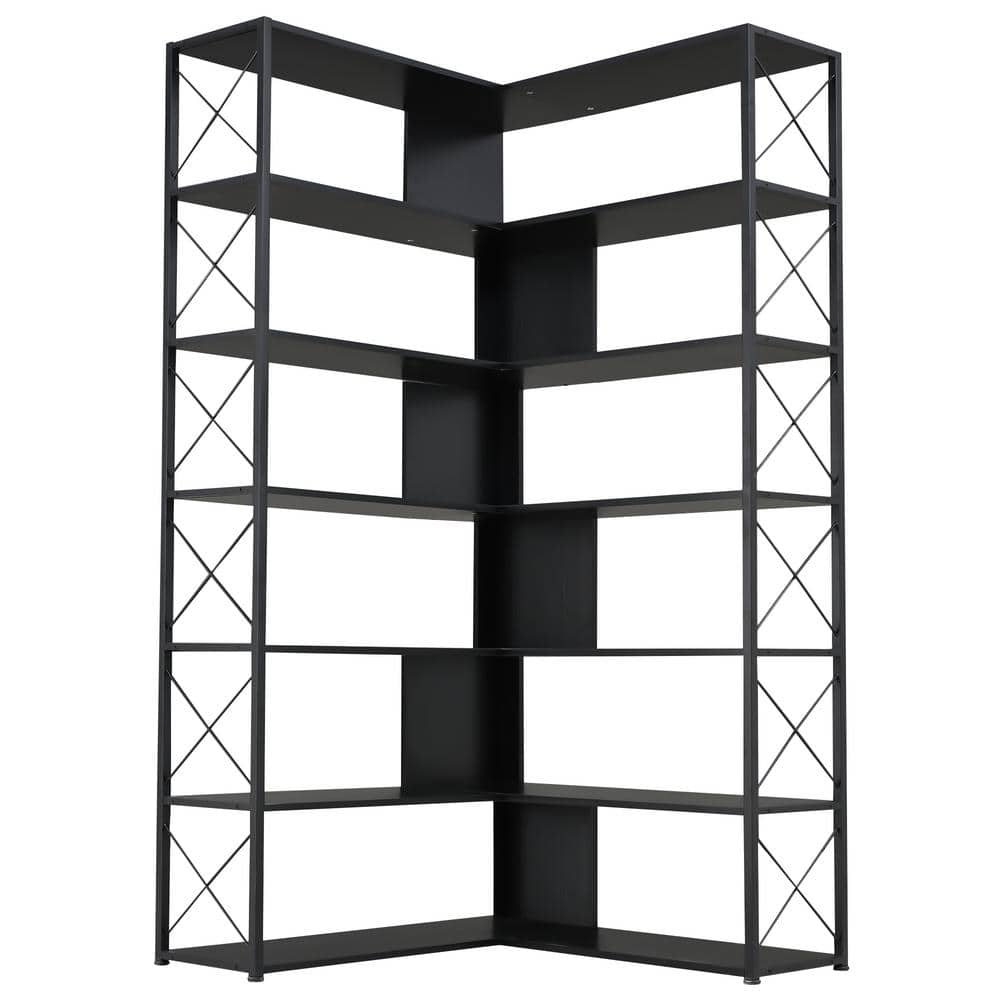 FUNKOL 19 in. D x 13.2 in. W x 43.3 in. H 4 Layers of Black Metal Corner Display Rack Multi-Purpose Wall Mount Bathroom Shelf