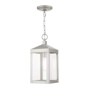 Creekview 14.5 in. 1-Light Brushed Nickel Dimmable Outdoor Pendant Light with Clear Glass and No Bulbs Included