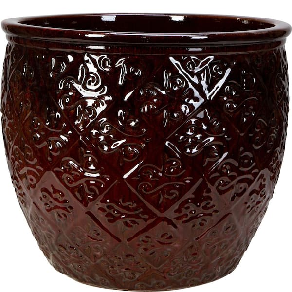 Unbranded 18 in. Tropical Red Ceramic Lumaris Planter