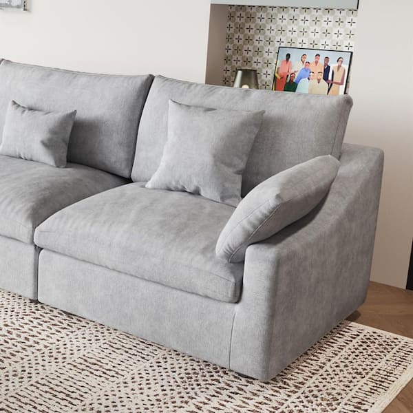 Magic Home Modern 41 in. Flared Arm Linen Upholstered Cloud Couch Sectional 1-Seat Down Filled Sofa in Gray (L Side Modular)