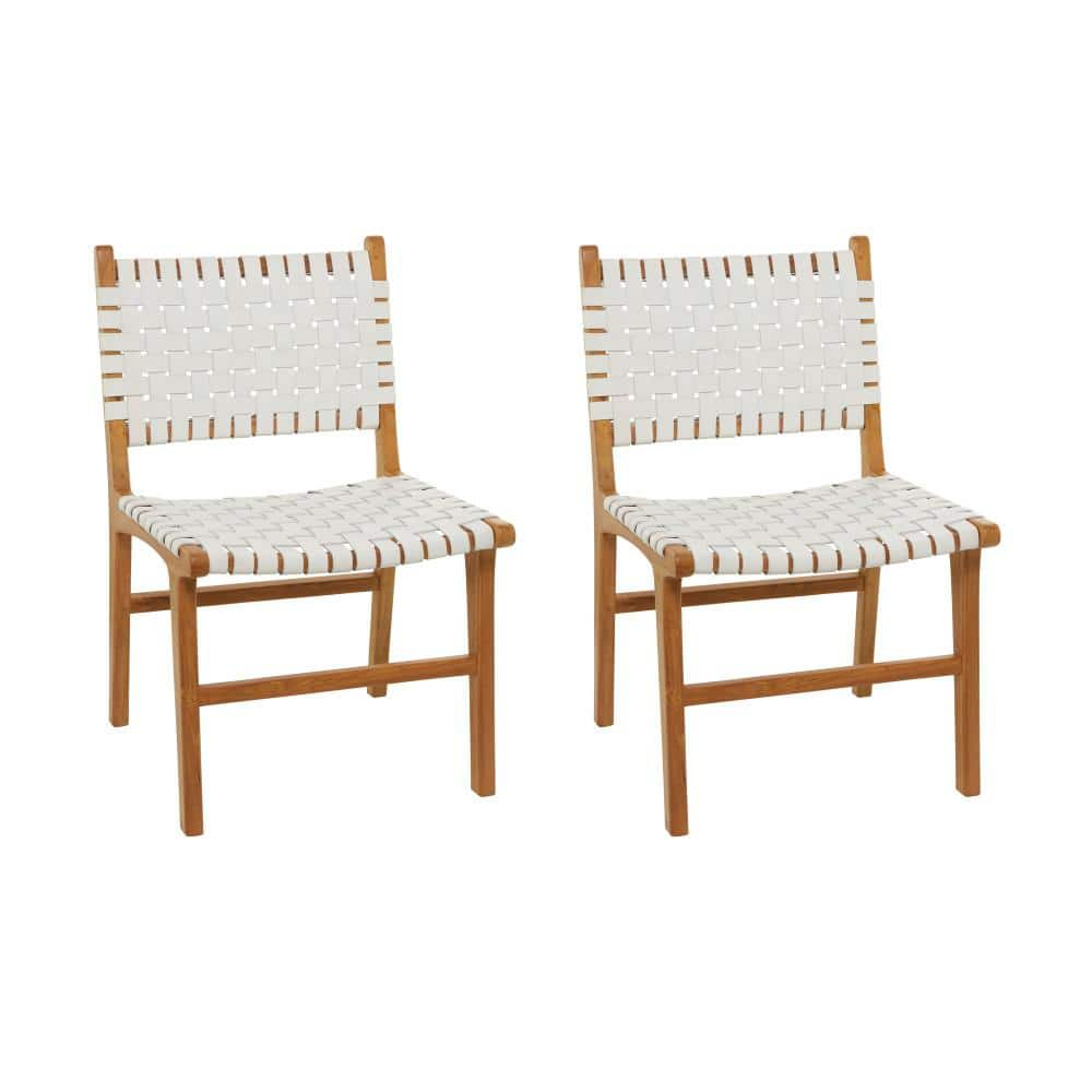 Litton Lane White Teak Wood Contemporary Dining Chair Set of 2