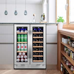 23.42 in. Dual Zone 20-Bottle and 60-Can Beverage & Wine Cooler Refrigerator in Silver Stainless Steel Blue LED UV-Door