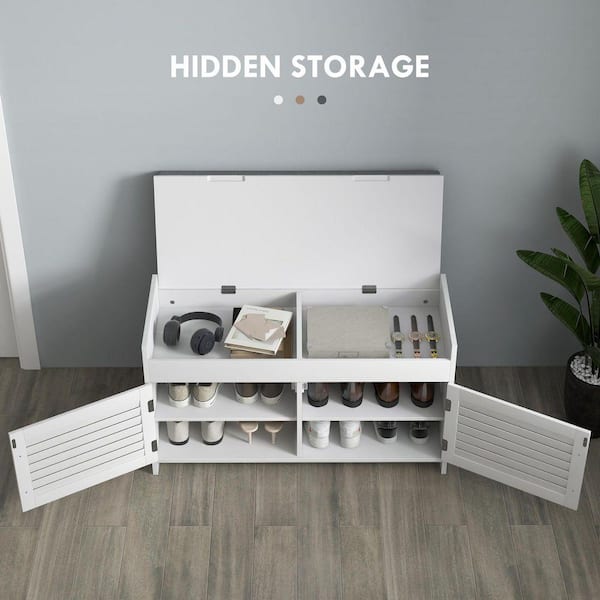 NEW 43.2 Gal. White MDF Entryway\Outdoor Storage Bench with Shoe