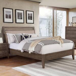 Forest Garden Warm Gray Wood Frame California King Platform Bed with Padded Headboard