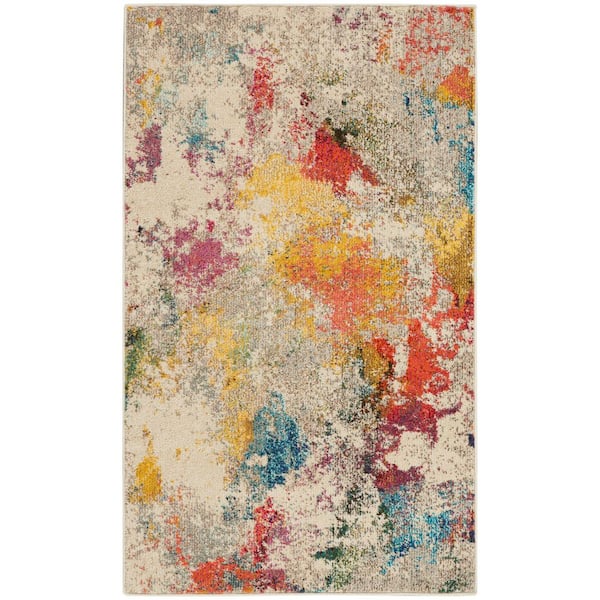 Nourison Celestial Ivory/Multicolor 3 ft. x 5 ft. Abstract Contemporary Kitchen Area Rug