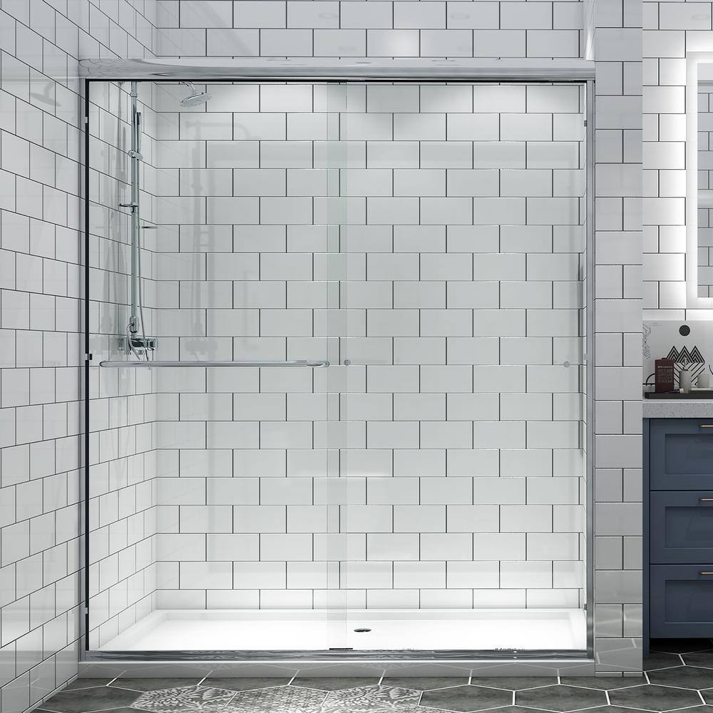 60'' Chrome Framed Sliding Shower Door with Clear Glass