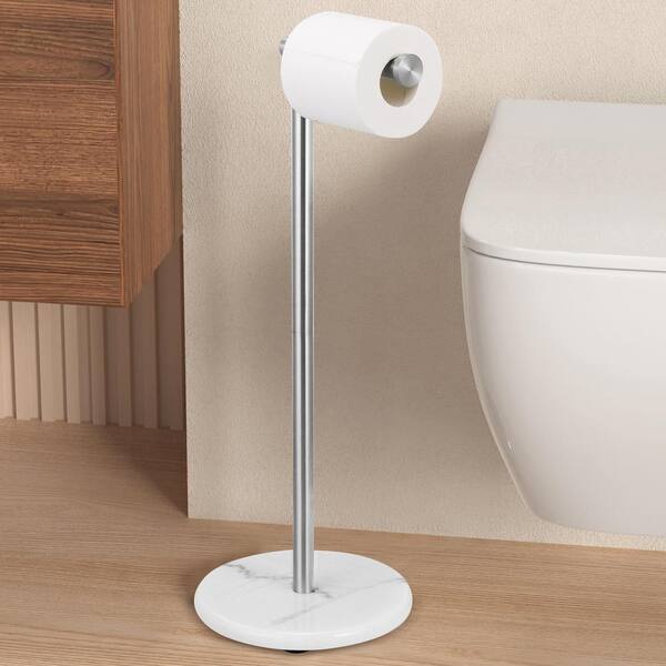 KES Freestanding Toilet Paper Holder with Natural Marble Base in Brushed Finish