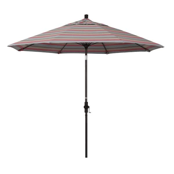 California Umbrella 9 ft. Bronze Aluminum Market Collar Tilt Crank Lift Patio Umbrella in Gateway Blush Sunbrella