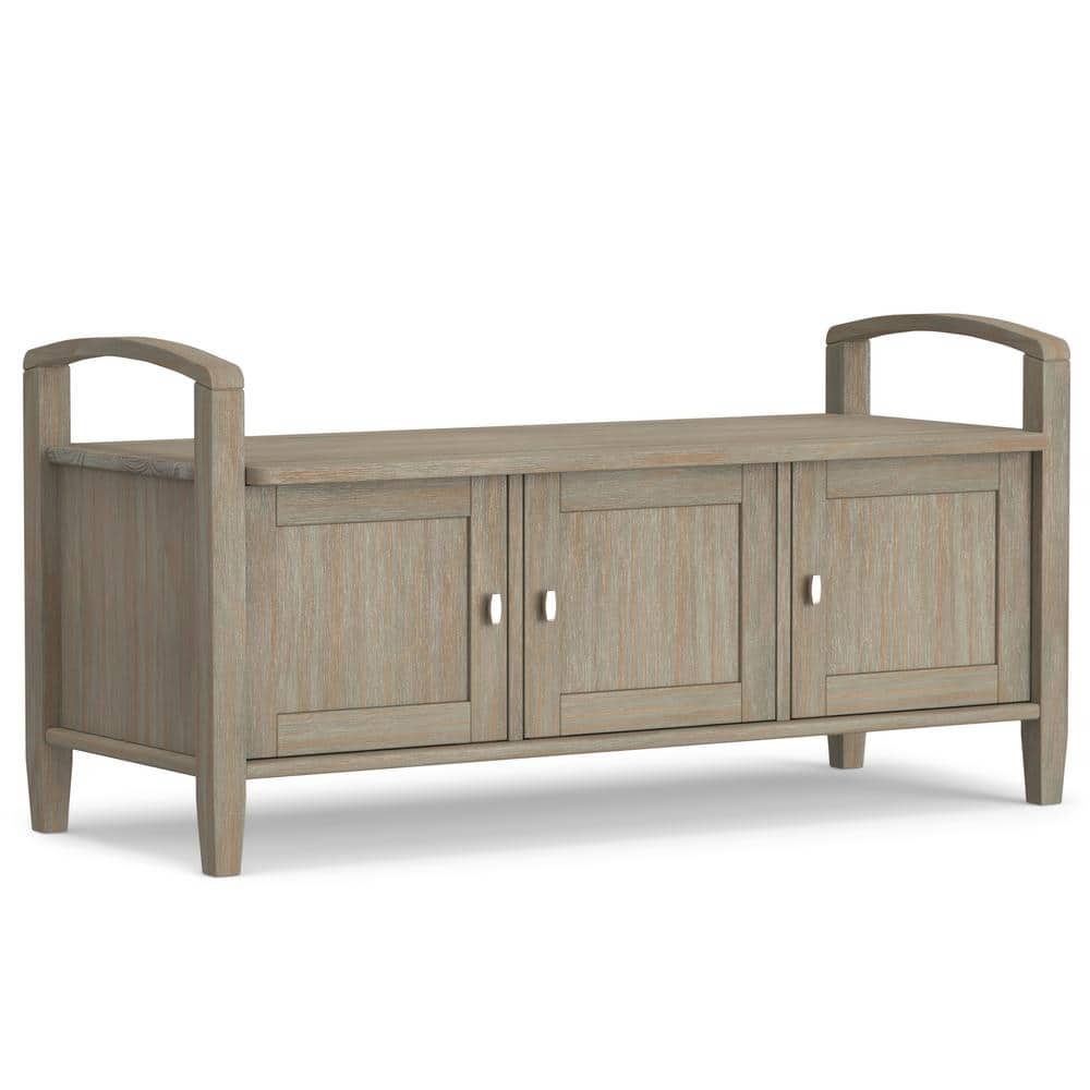 Rustic Distressed Gray 44" Solid Hardwood Storage Bench with Armrests