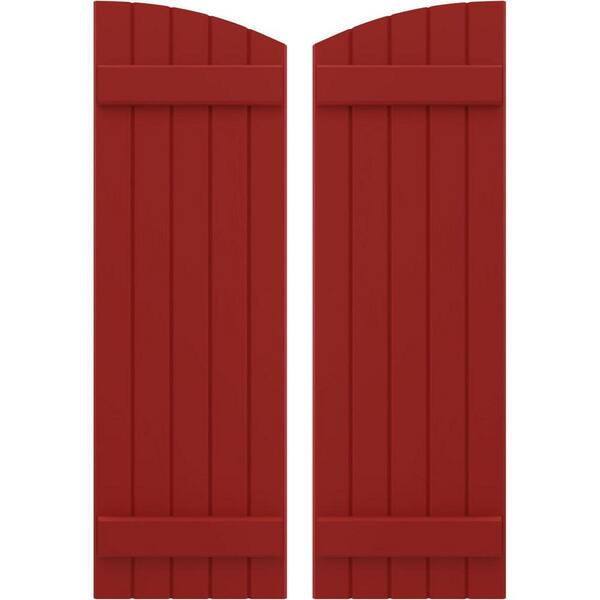 Ekena Millwork 17-1/2 in. W x 79 in. H Americraft Exterior Real Wood Joined Board and Batten Shutters with Elliptical Top in Fire Red