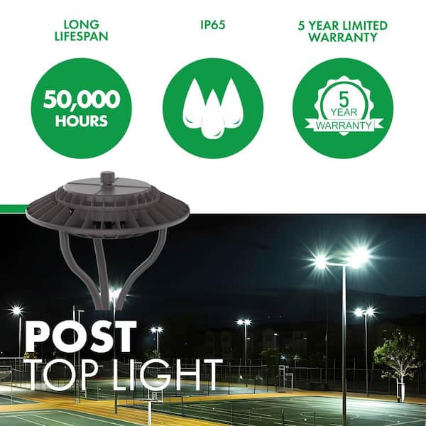 Selectable Wattage 1-Light Black Aluminum Motion Sensing Hardwired Outdoor Resistant Post Light with Integrated LED