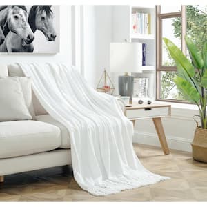 Susanna White Chenille Polyester 50 in. x 60 in. Throw Blanket