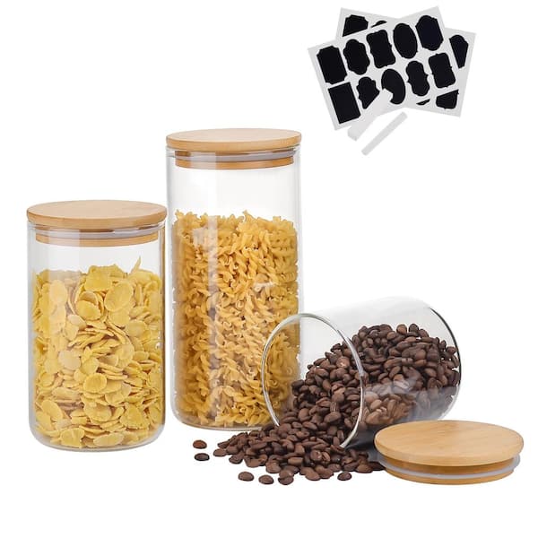 THEA 3-Piece Glass Food Storage Set with Bamboo Lids