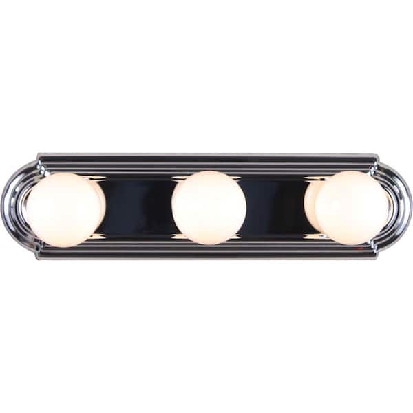 Volume Lighting 3-Light Indoor Chrome Movie Beauty Makeup Hollywood Bath or Vanity Light Bar Wall Mount or Wall Sconce
