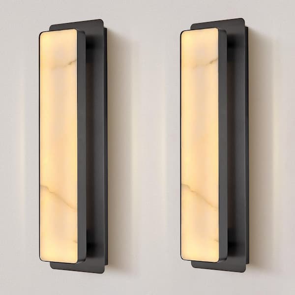 20 in. 1-Light 2-Piece Black LED Wall Sconce,Natural Alabaster Modern Wall Light for Bedroom, Bathroom, Living Room