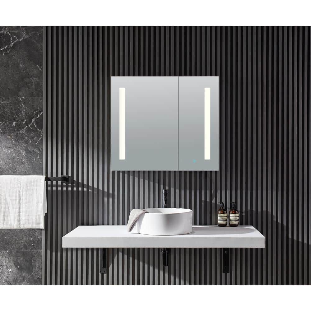 Ether 28" x 32" Frameless LED Mirror Aluminum Bathroom Cabinet