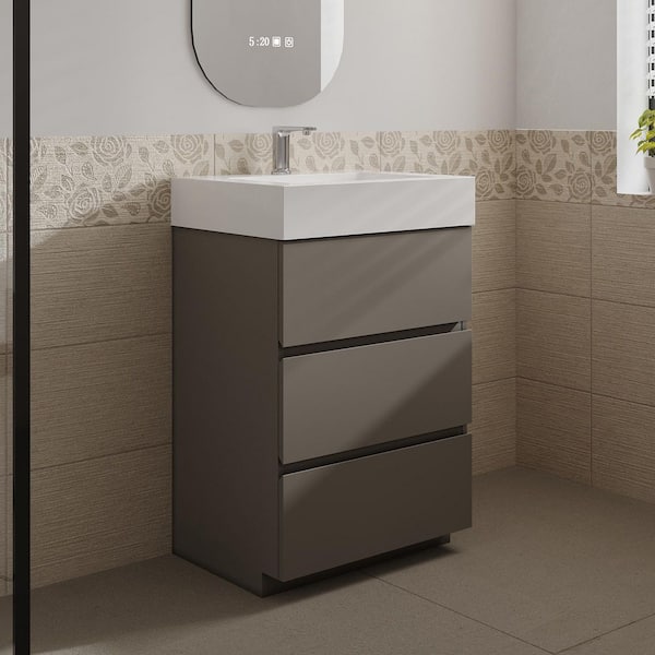 Aaby 24 in. W x 18 in. D x 37 in. H Bath Vanity Cabinet in Gray with White Solid Surface Top and Sink