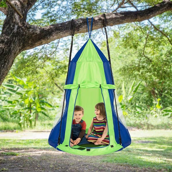 Hammock Nest Pod Hanging Swing Seat for Boys/Girls Max Capacity 330 LBS Costzon 2 in 1 Kids Detachable Hanging Chair Swing Tent Set Green Children Outdoor Indoor Swing Play House with Play Tent 