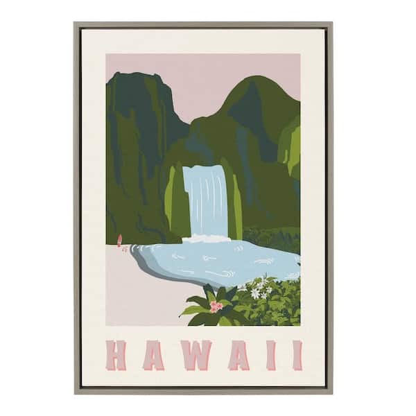 Kate and Laurel Sylvie Travel Poster Hawaii by Chay O. Framed Canvas Culture Art Print 23 in. x 33 in .
