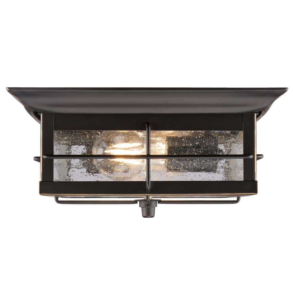 Orwell Matte Black and Bronze 11" Outdoor Flush Mount with Clear Seeded Glass