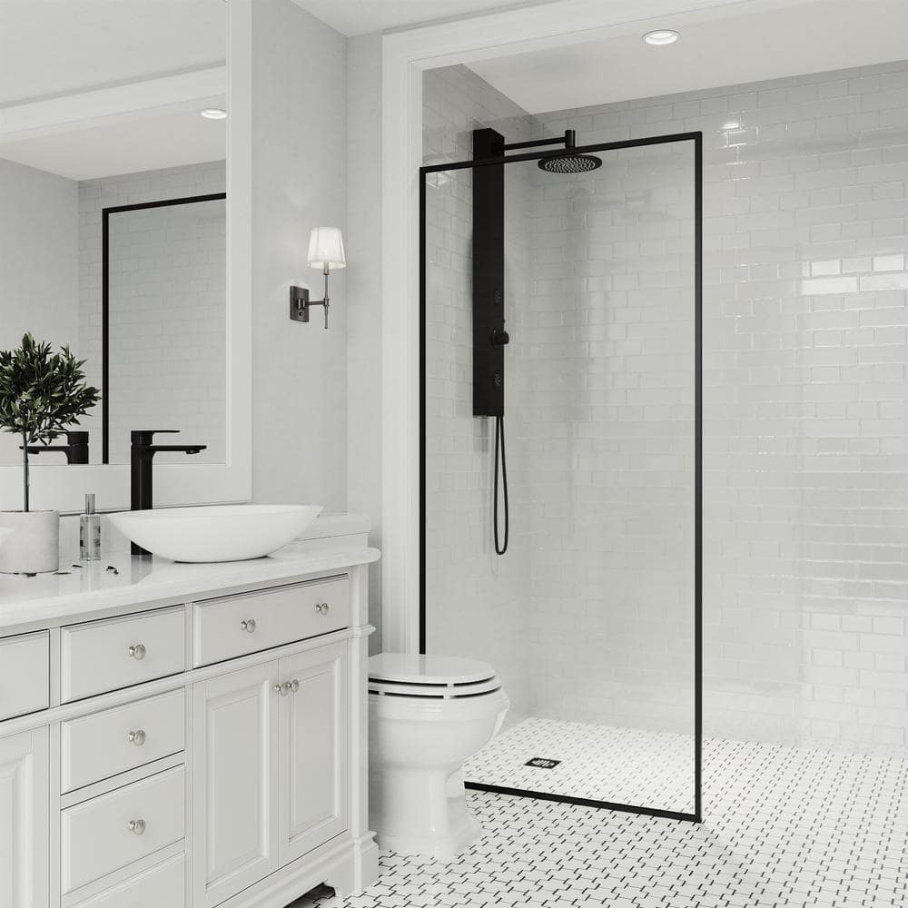 Meridian 34'' W x 74'' H Matte Black Clear Glass Shower Screen