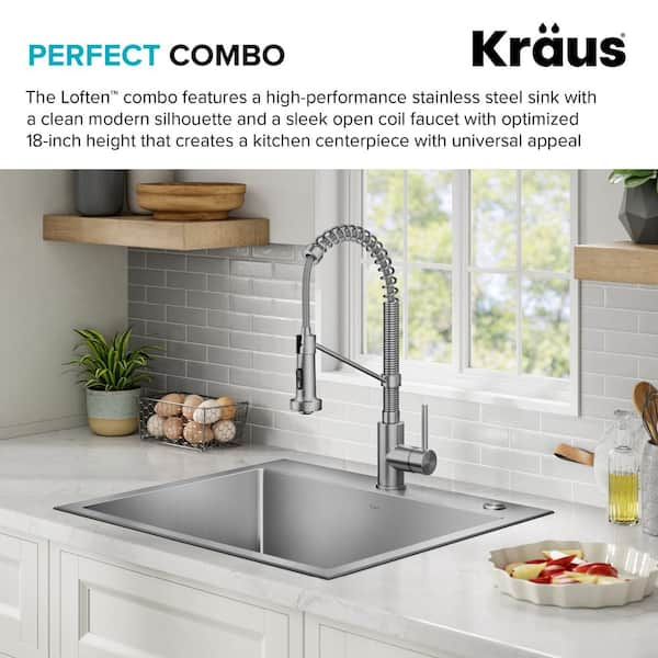 Kraus KCA-1200 Ellis 33-inch 16 Gauge Undermount Kitchen Sink Combo Set with Bolden 18-inch Pull-Down Commercial Kitchen Faucet in Stainless Steel