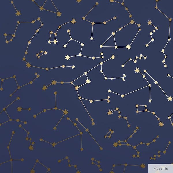 Novogratz Navy and Metallic Gold Constellations Vinyl Peel and Stick Wallpaper Roll (Covers 28 Sq. ft.)