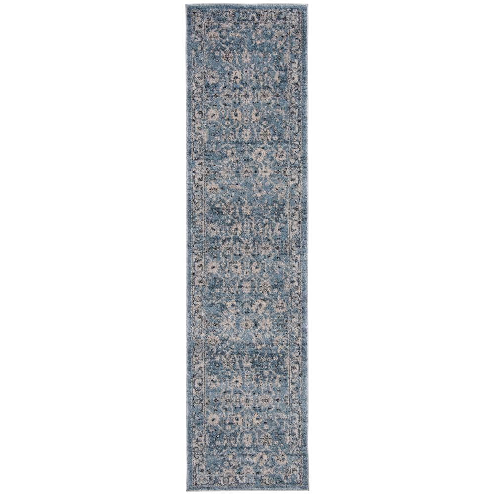 SAFAVIEH Charleston Navy/Light Gray 2 ft. x 8 ft. Floral Runner Rug ...