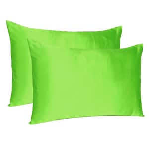 Amelia Bright Green Solid Color Satin King Pillowcases (Set of 2)