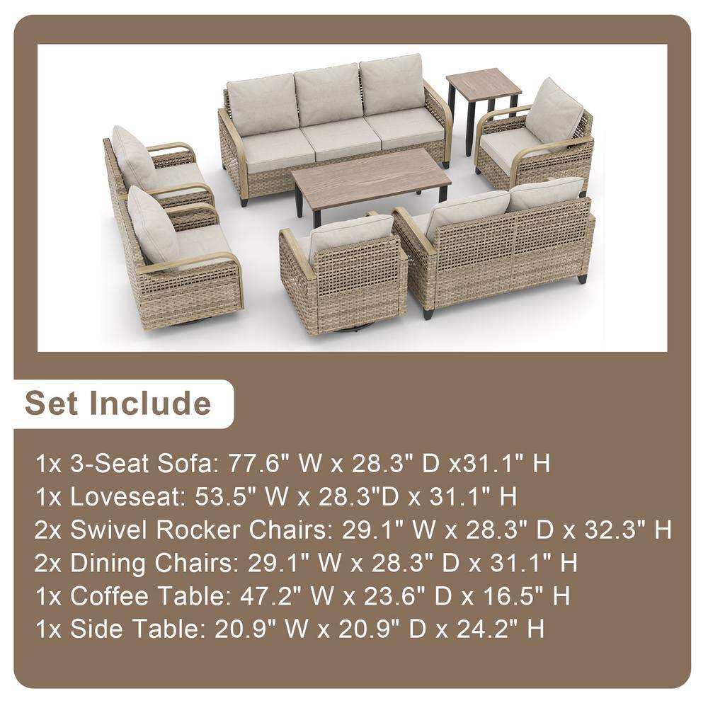 Gray Cushioned 8-Piece Wicker Outdoor Sofa Seating Group