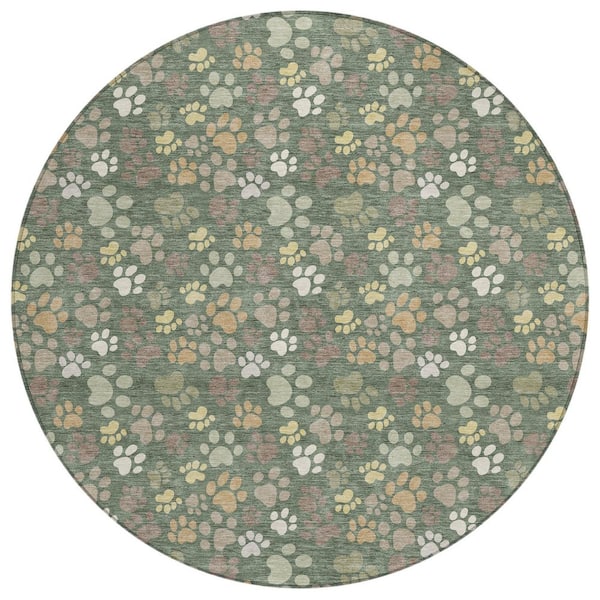 Chantille Machine Washable Indoor/Outdoor Abstract ACN3061 Basil 8 ft. x 8 ft. Round Rug