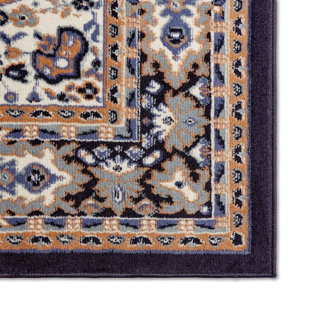 Navy Blue and Brown Synthetic Traditional Medallion Area Rug