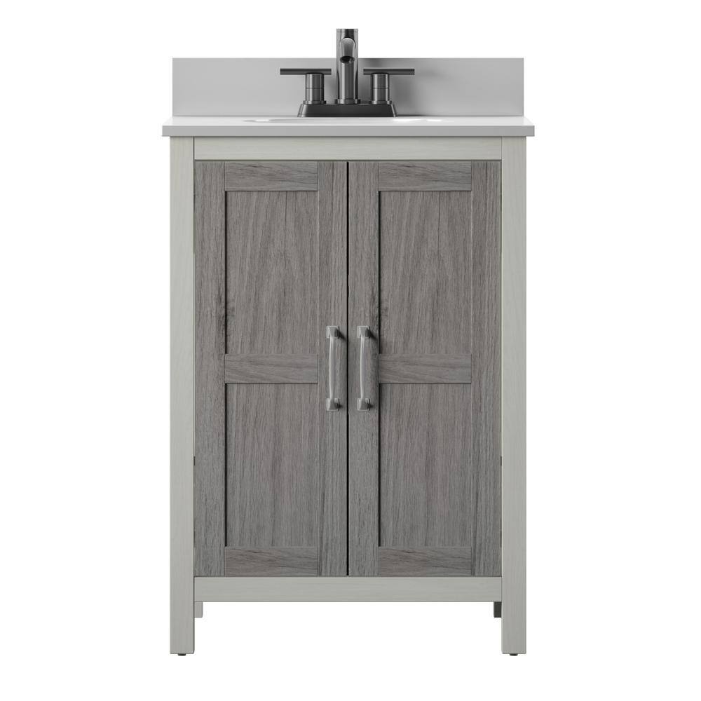 Twin Star Home 24 in. Bath Vanity in Antique White with Stone Vanity