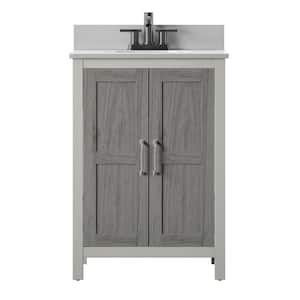 24 in. Bath Vanity in Antique White with Stone Vanity Top in White with White Basin