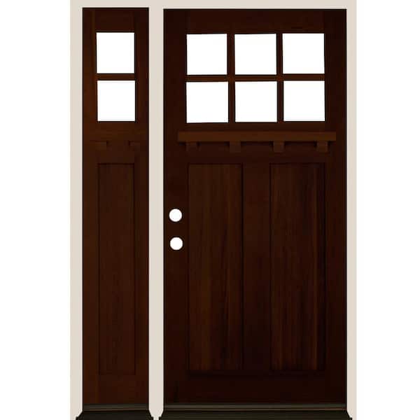 Krosswood Doors 50 in. x 80 in. Craftsman Right Hand 6-Lite Red Mahogany Stain Hemlock Prehung Front Door Left Sidelite