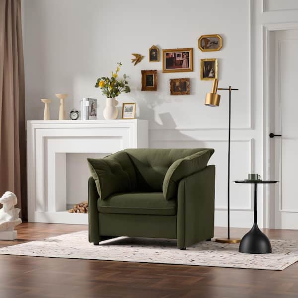 Harper & Bright Designs Button-Tufted Green Chenille Arm Chair, Accent Chair